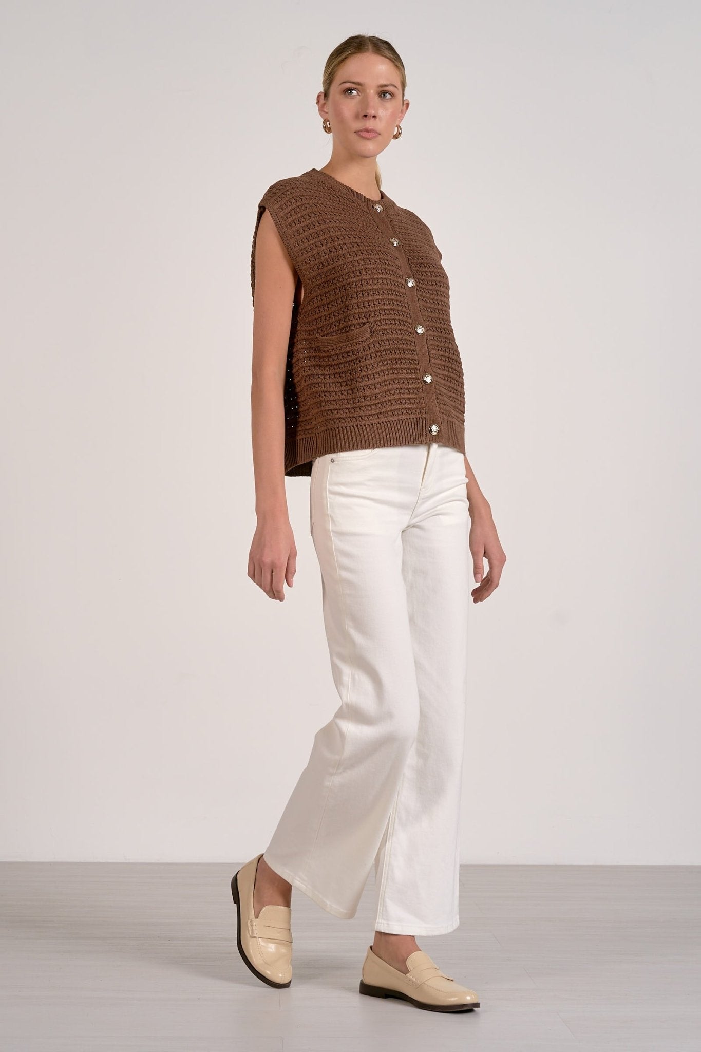 Ayla Sweater Vest Camel by Shop Elan at Shirley Shoppe