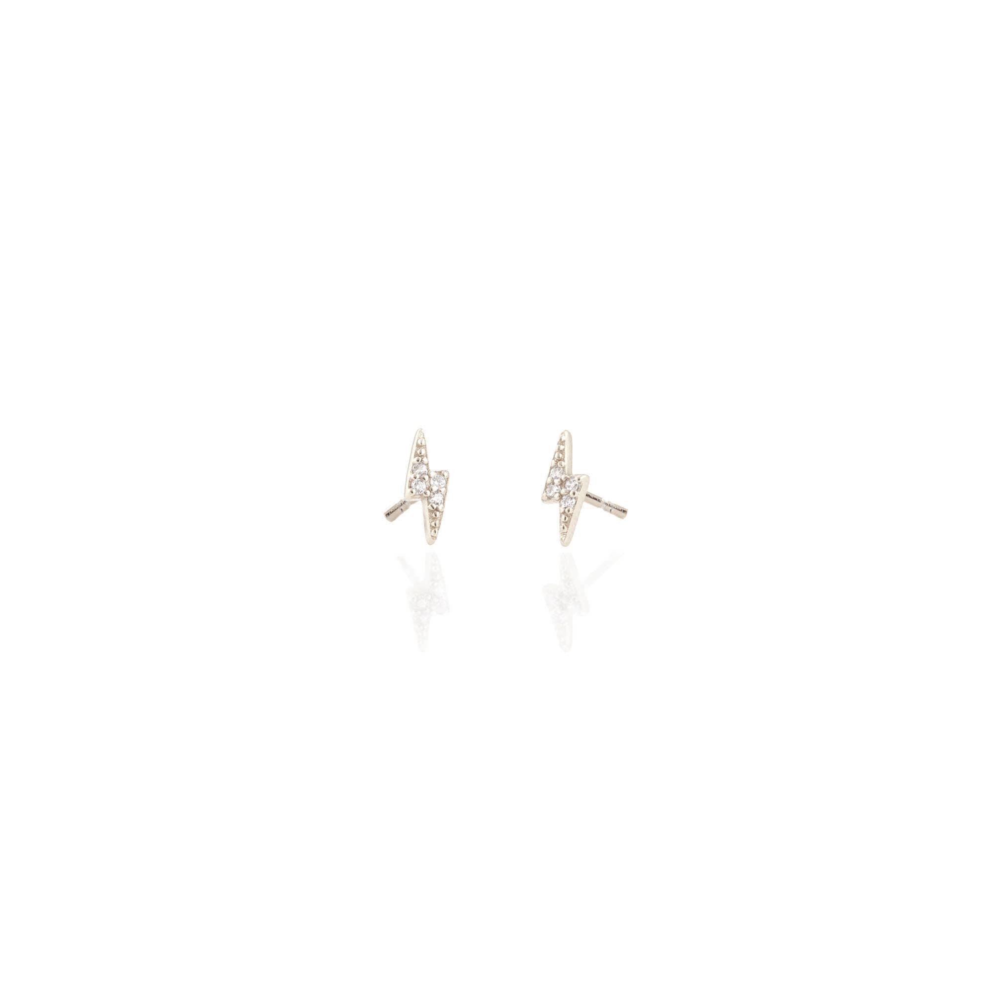 Kris Nations - Lightning Bolt Crystal Stud Earrings 18K Gold Vermeil | Sterling Silver CZ Crystals Nickel Free Hypoallergenic Ships from CA