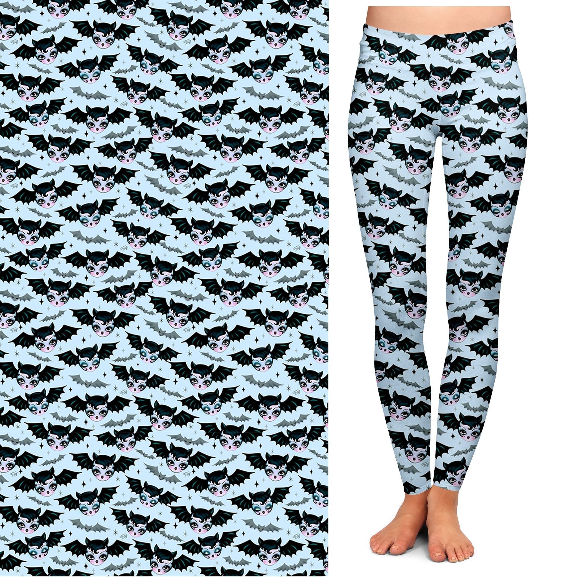 "Battylicious" Leggings by Miss Fluff x Lipstick & Chrome BLUE by Quirks! at Shirley Shoppe