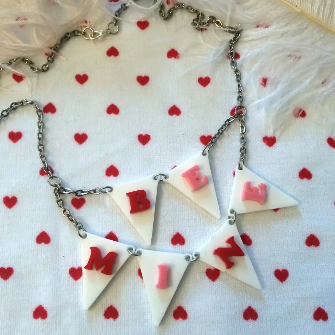 BE MINE Acrylic Laser Cut Bunting Necklace by Quirks! at Shirley Shoppe