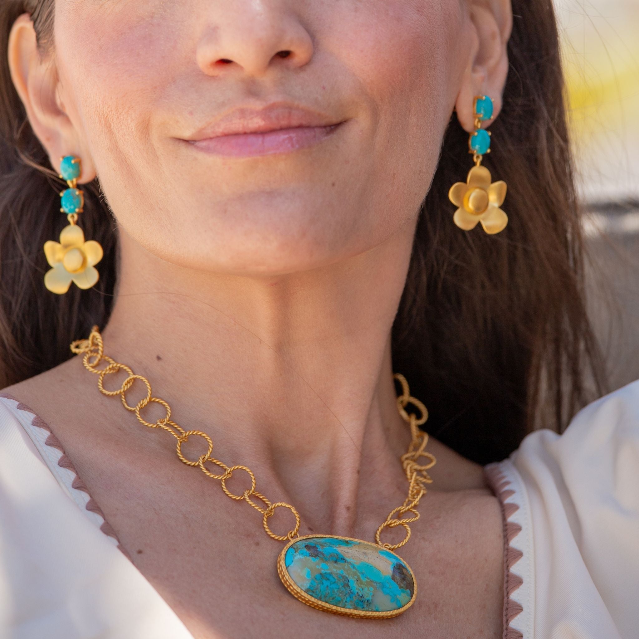 Beachside Bloom Drop Earrings - Turquoise by Christina Greene at Shirley Shoppe