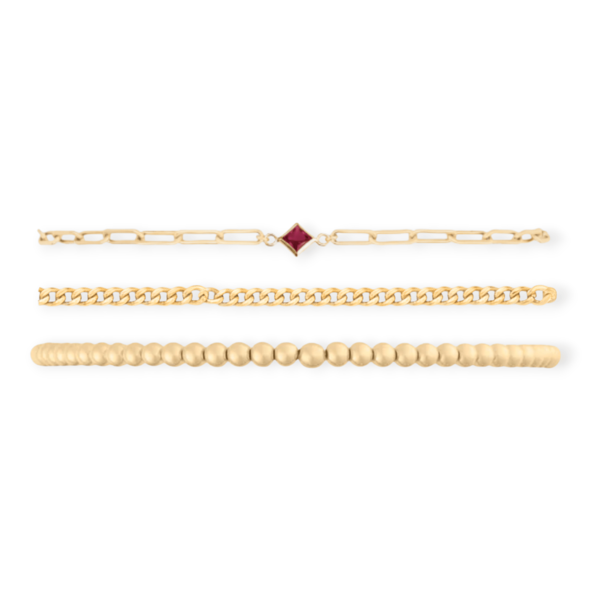 birthstone + gabi curb + juno bead (3mm) bracelet stack by Cuffed by Nano LLC at Shirley Shoppe