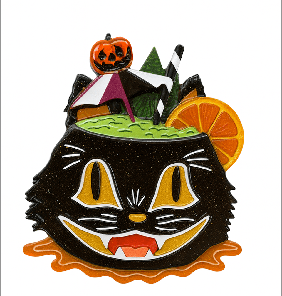 Black Magic Halloween Tiki Brooch by Carrie Hudson x Lipstick & Chrome by Quirks! at Shirley Shoppe