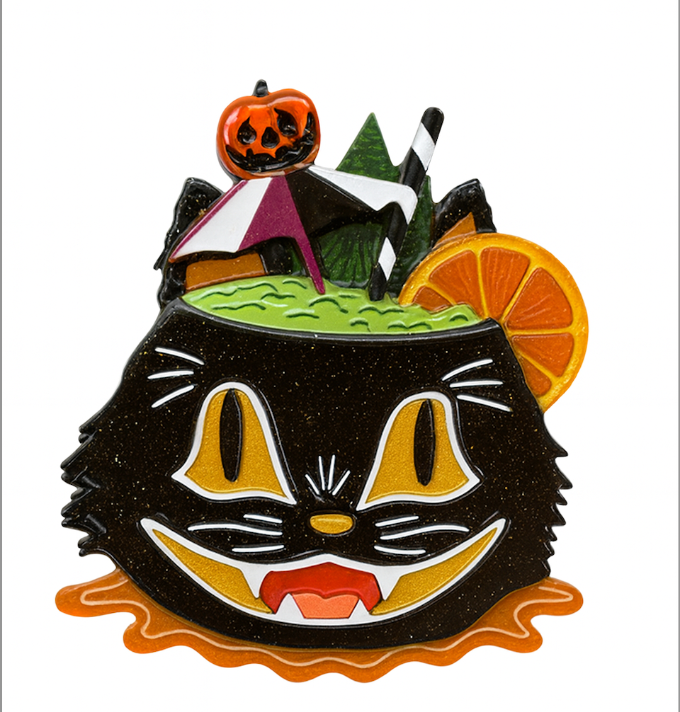 Black Magic Halloween Tiki Brooch by Carrie Hudson x Lipstick & Chrome — Spooky Tiki Pin
