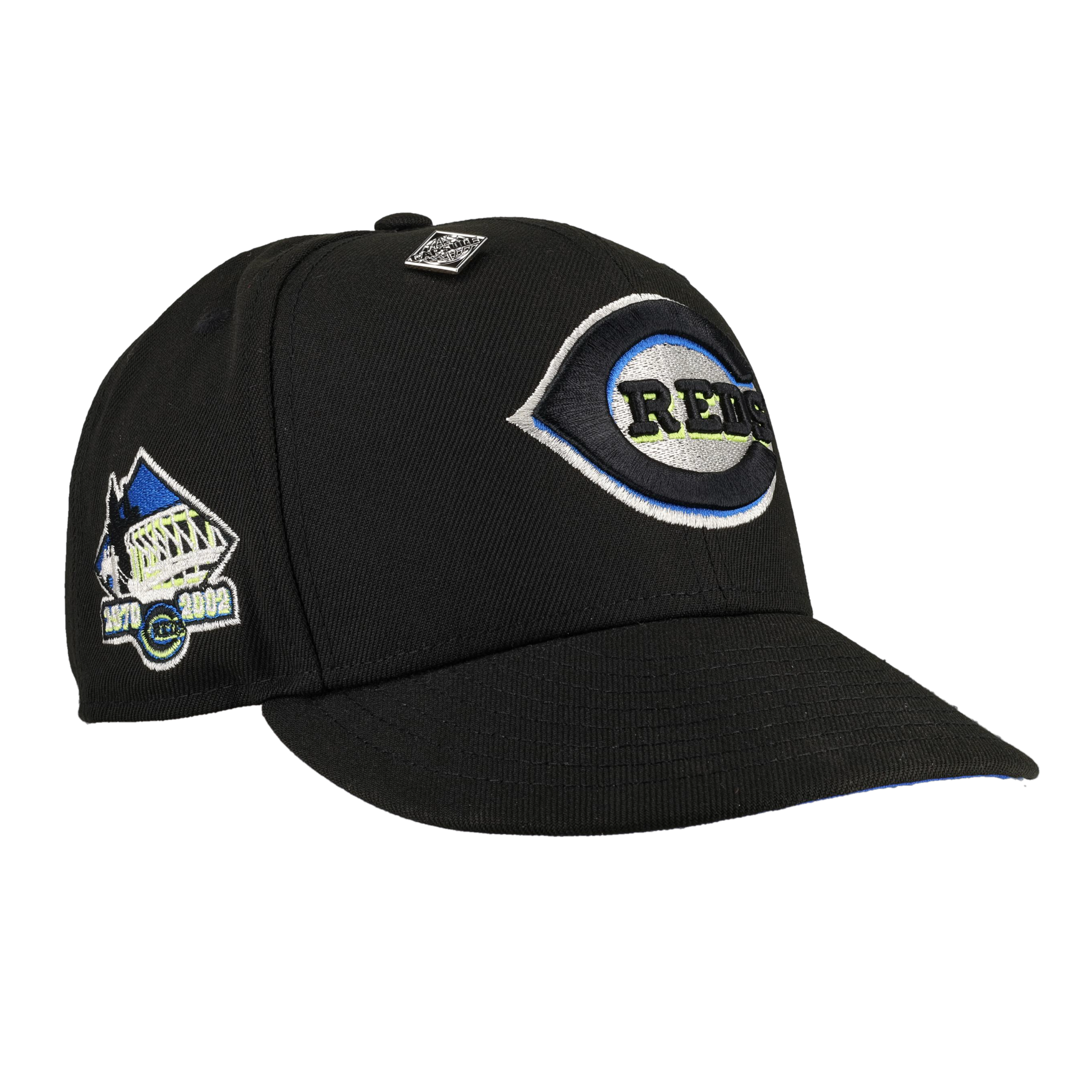 Cincinnati Reds Black Riverfront Stadium Patch 59Fifty Fitted Hat