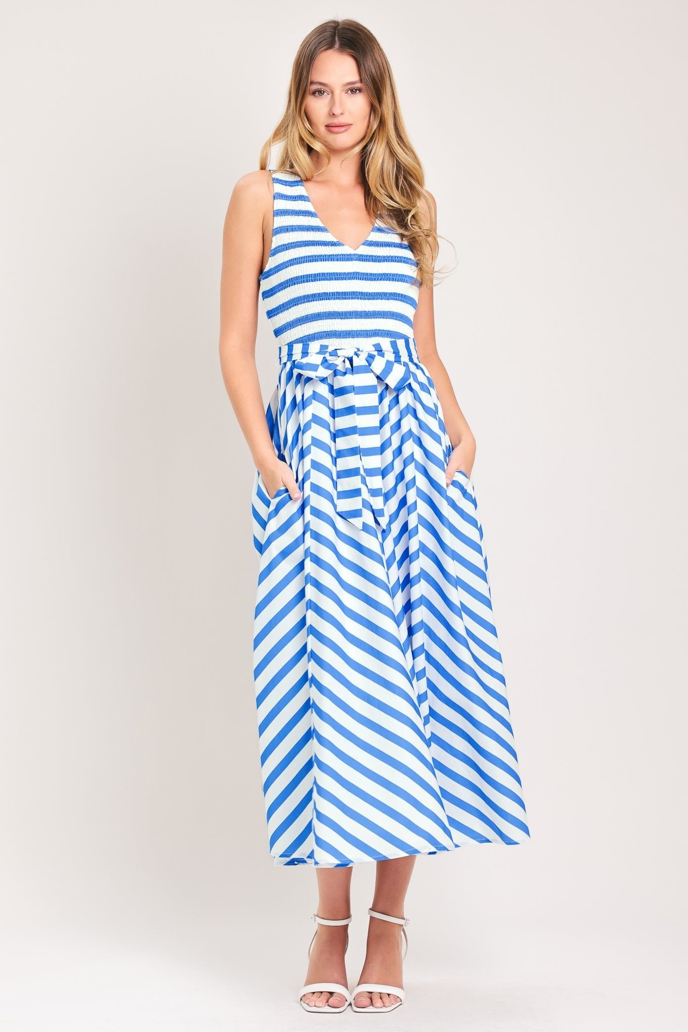 BLUE SERENA WOVEN MIDI DRESS by Flying Tomato at Shirley Shoppe