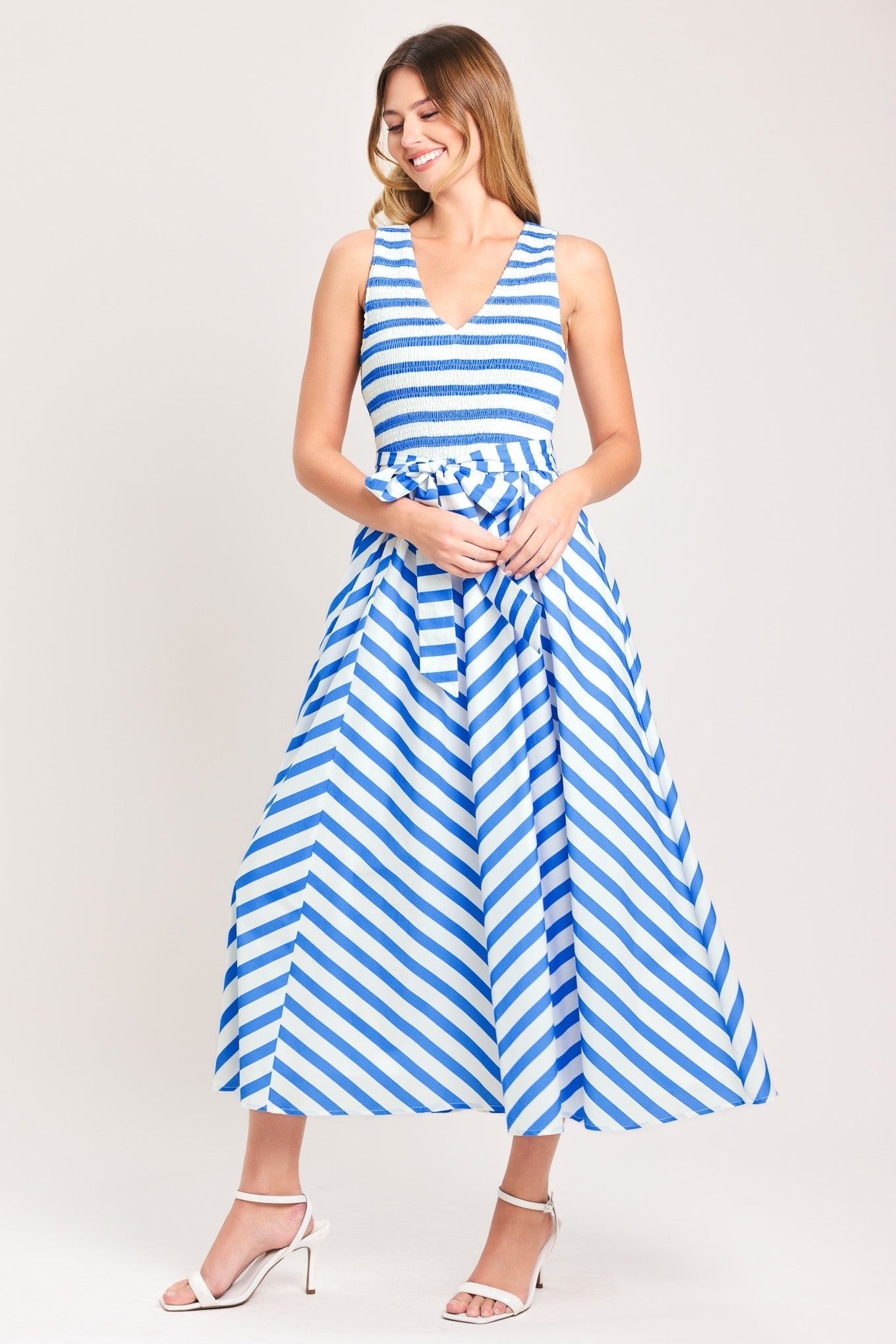 BLUE SERENA WOVEN MIDI DRESS by Flying Tomato at Shirley Shoppe