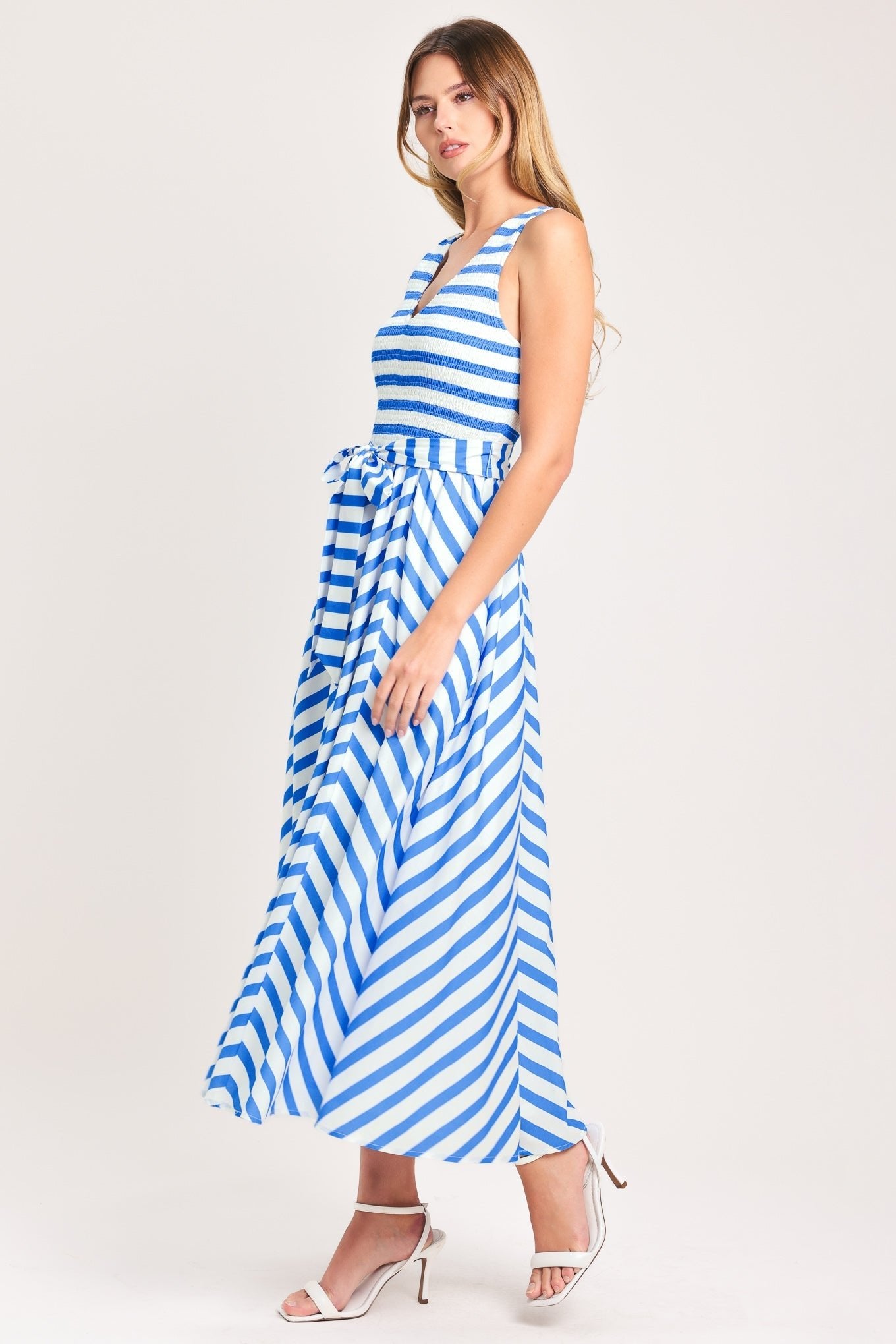 BLUE SERENA WOVEN MIDI DRESS by Flying Tomato at Shirley Shoppe
