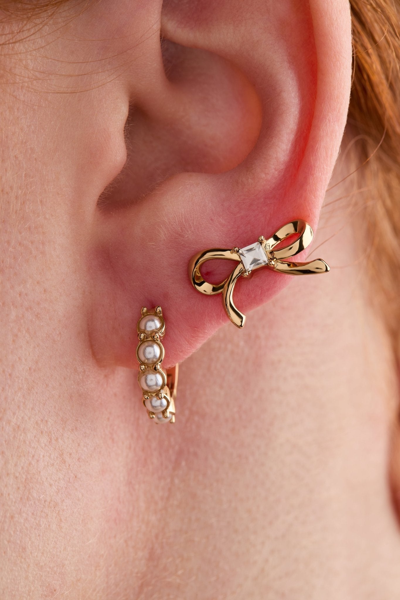 Bow Studs and Pearl Hoop Coquette Earring Set of 2 by ALEX AND ANI at Shirley Shoppe