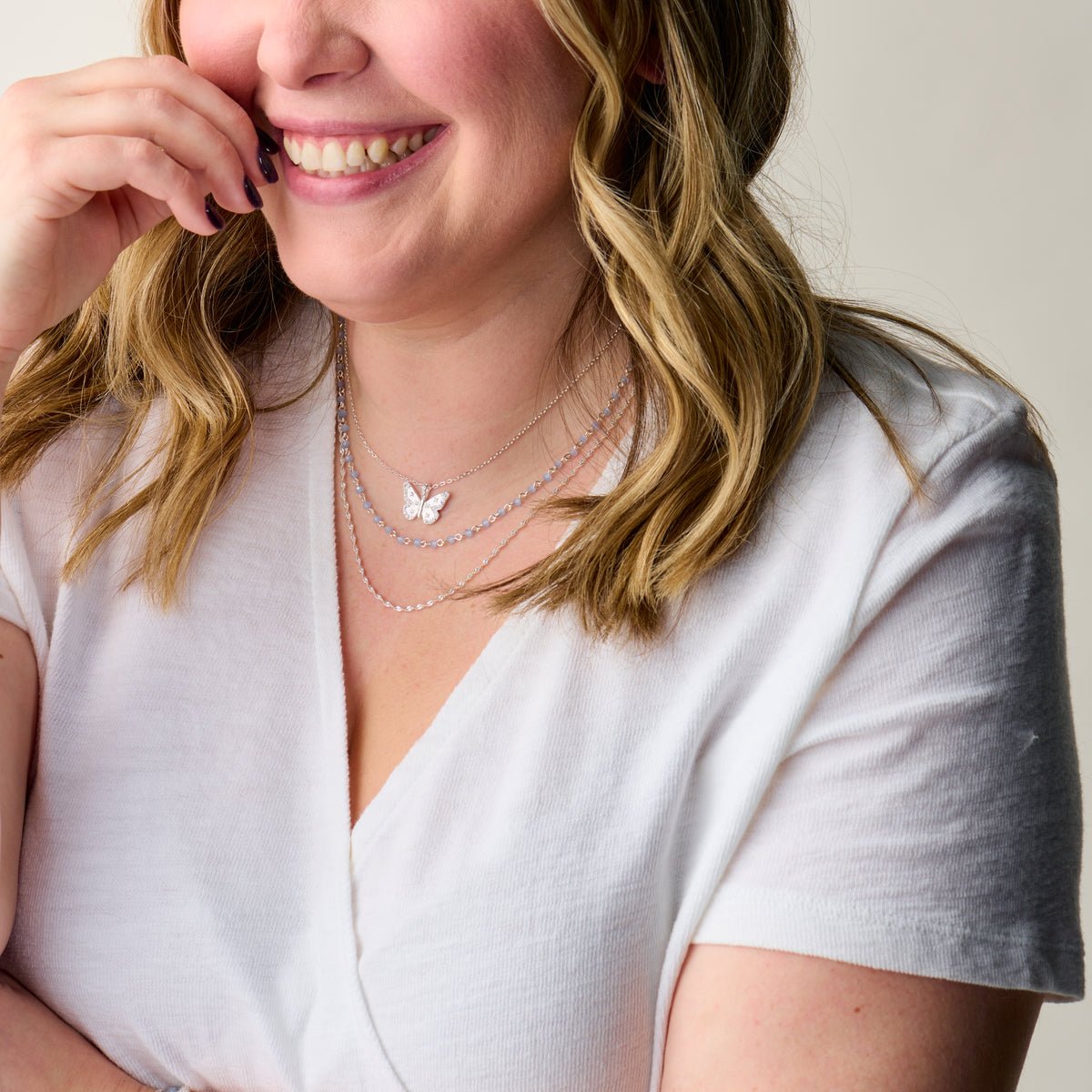 Butterfly + Crystal Necklace, Adjustable by ALEX AND ANI at Shirley Shoppe