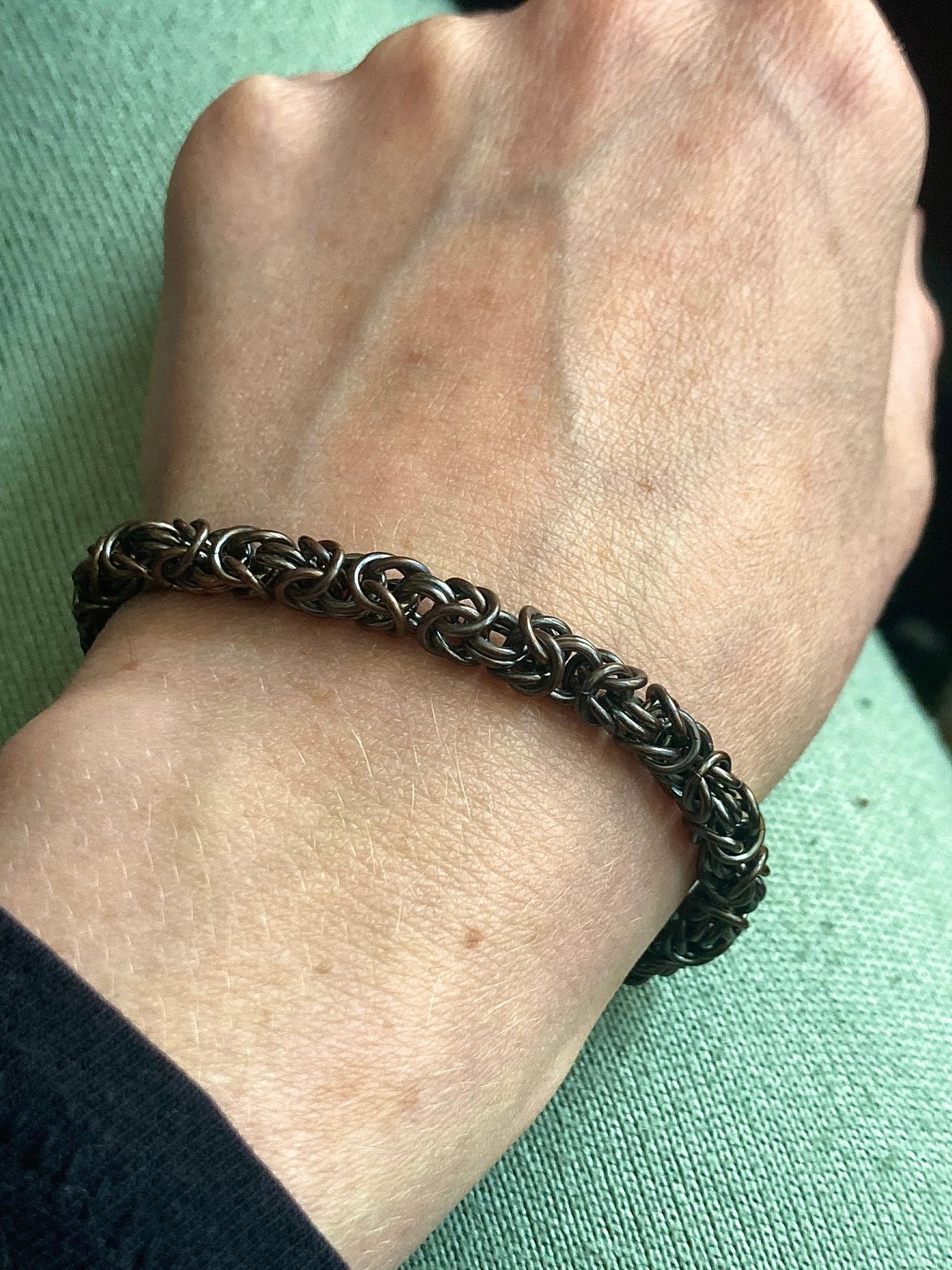 Byzantine Chainmaille Bracelet in Oxidized Copper by Alison Morse at Shirley Shoppe