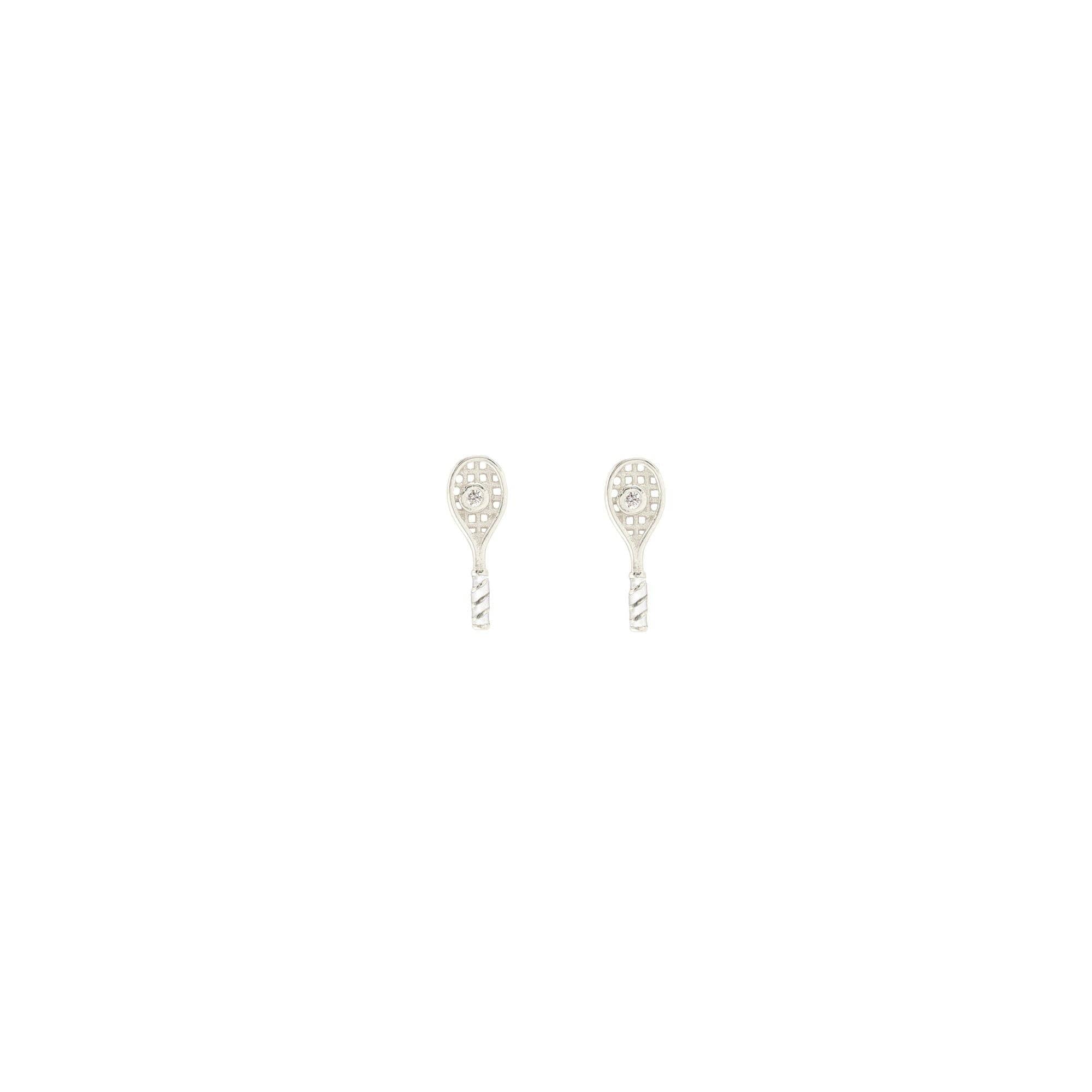 Kris Nations - Tennis Racket Crystal and Enamel Stud Earrings 18K Gold Vermeil | Sterling Silver CZ Crystal "Ball" Nickel Free Hypoallergenic Ships from CA