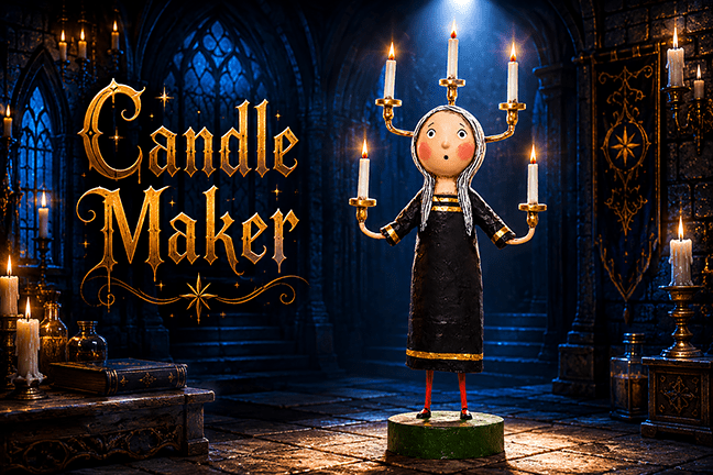 Candle Maker Halloween Figurine by Lori Mitchell — 8-Inch Poly Resin Folk Art Collectible by Quirks! at Shirley Shoppe