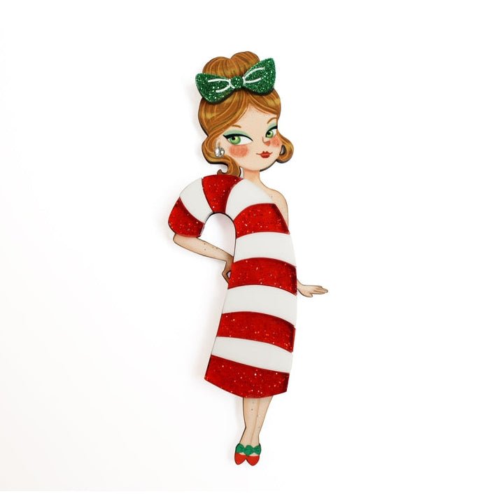 Candy Cane Girl Brooch by Laliblue – Retro Kitschy Statement Brooch for Collectors by Quirks! at Shirley Shoppe