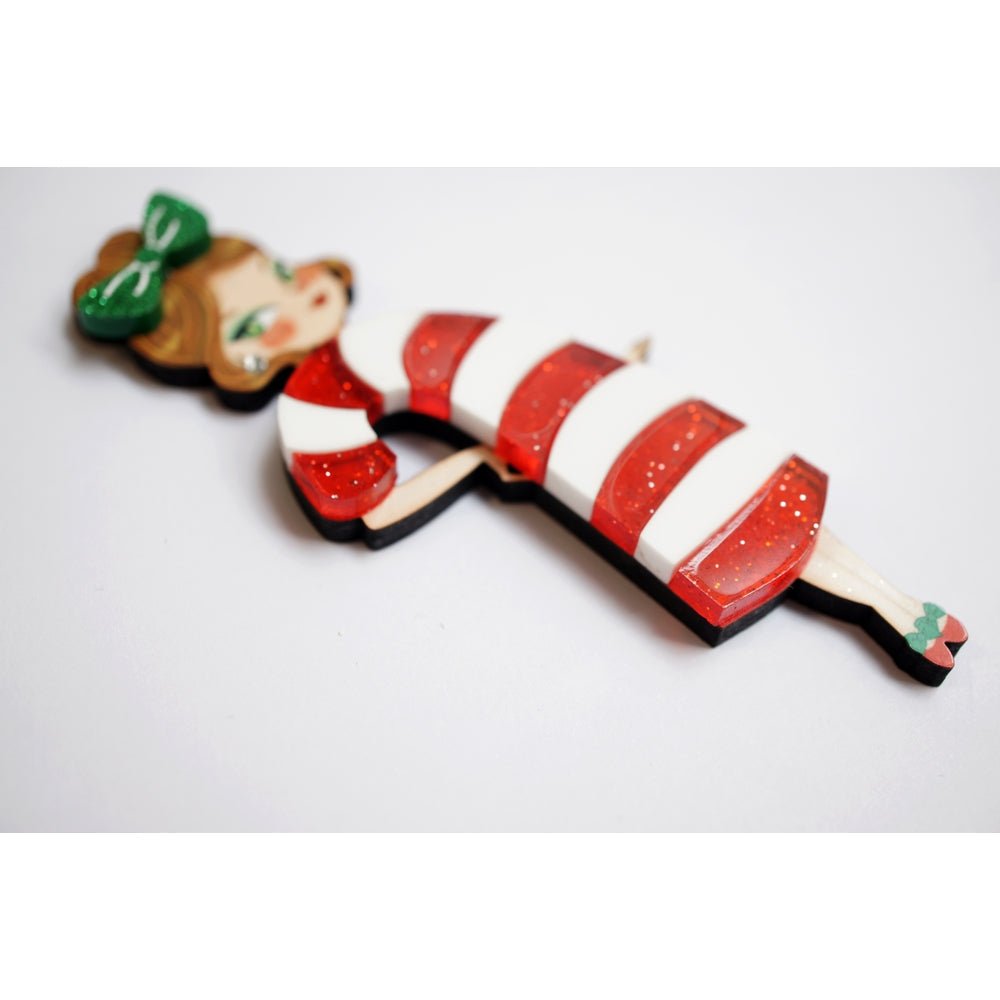 Candy Cane Girl Brooch by Laliblue – Retro Kitschy Statement Brooch for Collectors by Quirks! at Shirley Shoppe