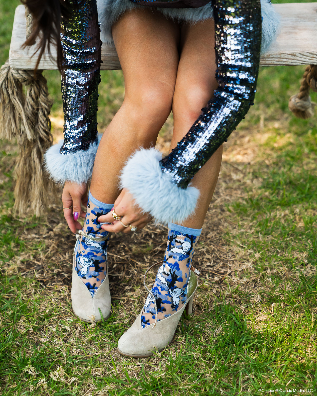 Casper and Trees Sheer Crew Sock by Quirks! at Shirley Shoppe
