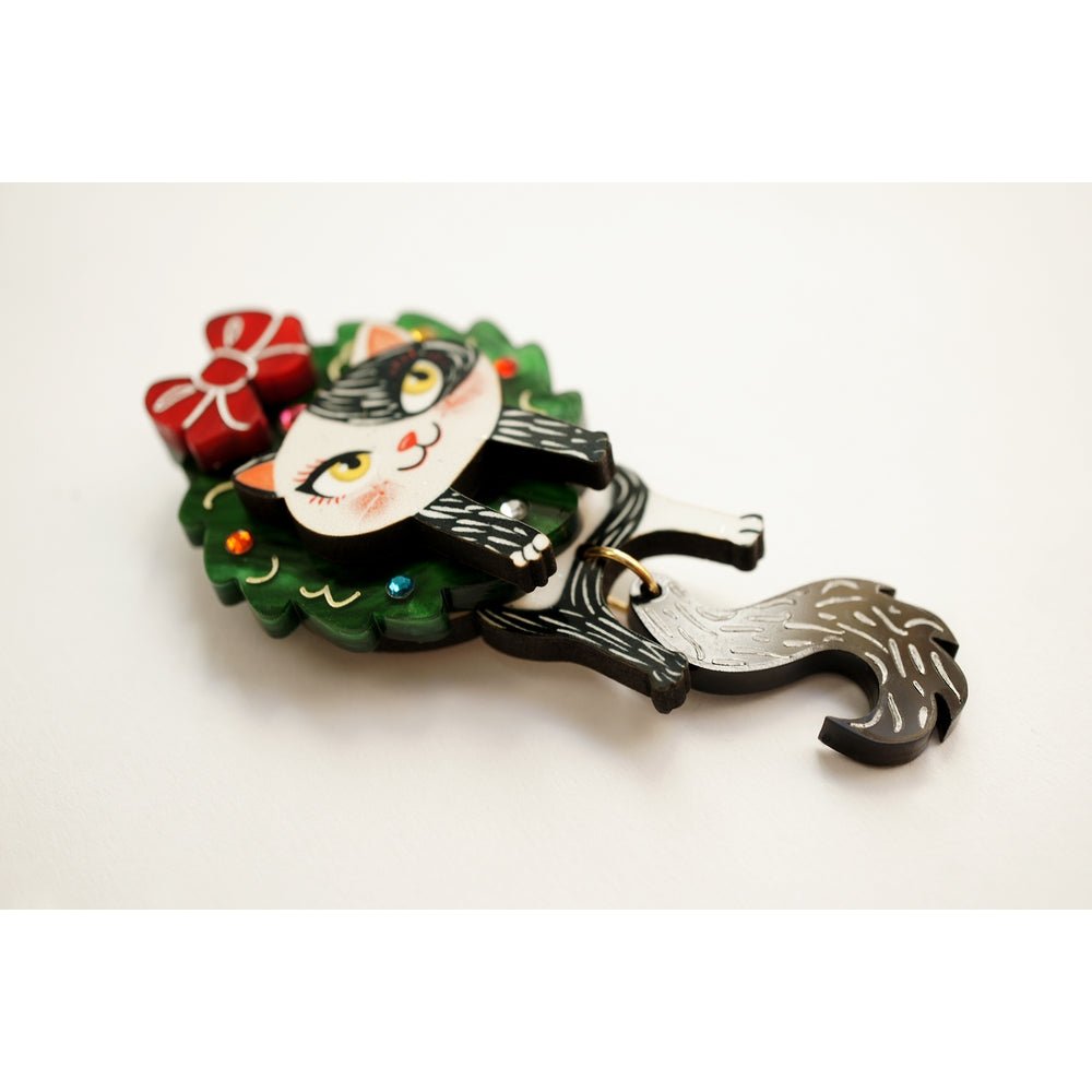 Cat in A Christmas Wreath Button Cover by Laliblue by Quirks! at Shirley Shoppe
