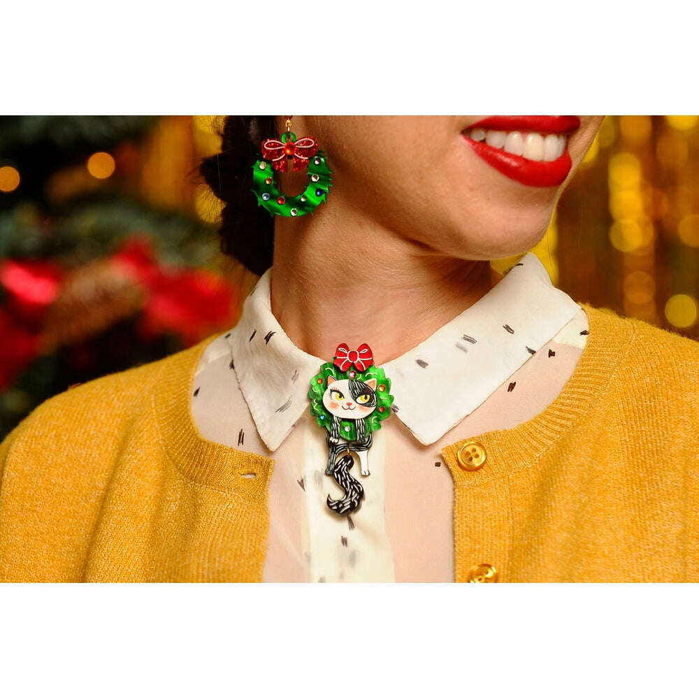 Cat in A Christmas Wreath Button Cover by Laliblue