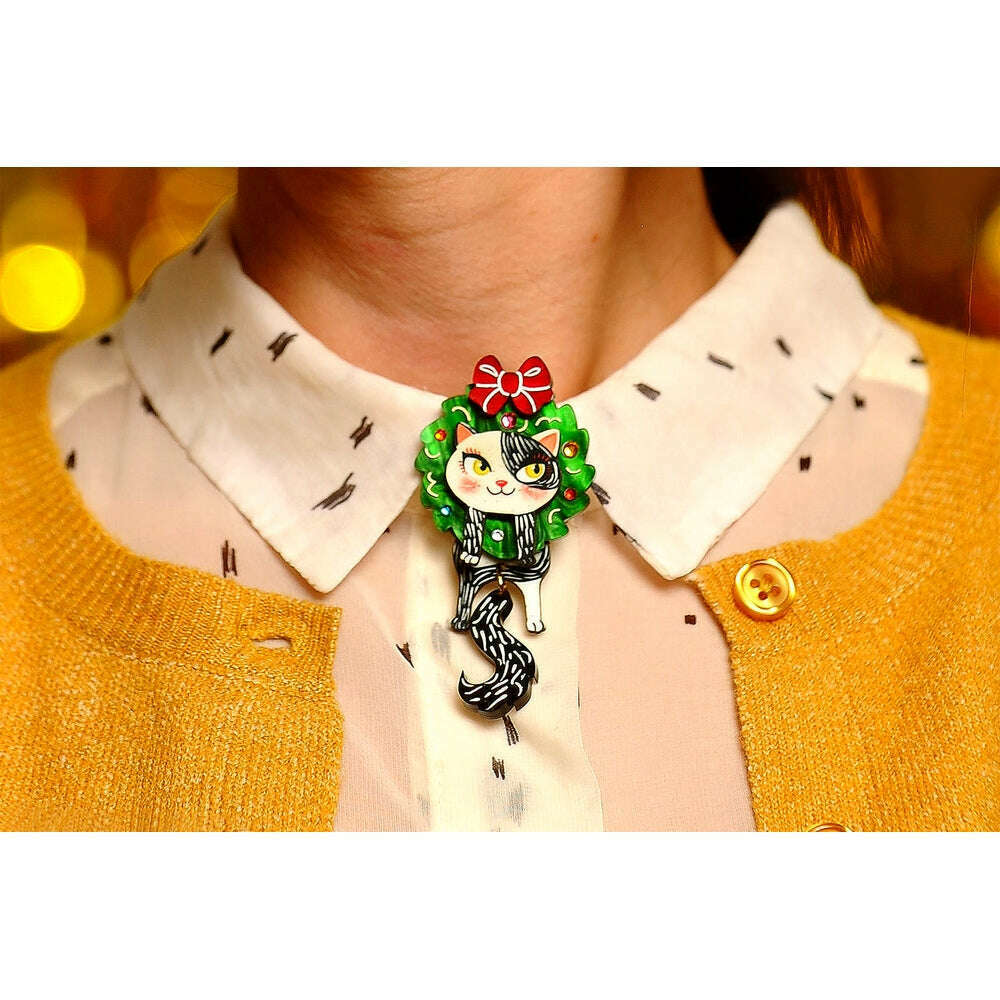 Cat in A Christmas Wreath Button Cover by Laliblue