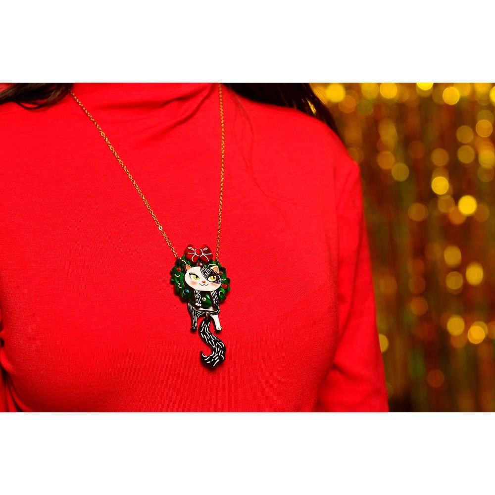 Cat in A Christmas Wreath Necklace by Laliblue by Quirks! at Shirley Shoppe