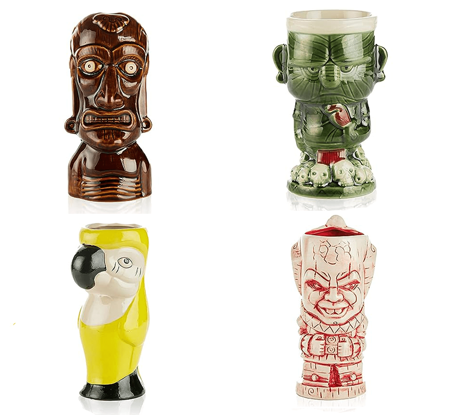 Ceramic Hawaiian Luau Tiki Mug Set of 4 by Quirks! at Shirley Shoppe