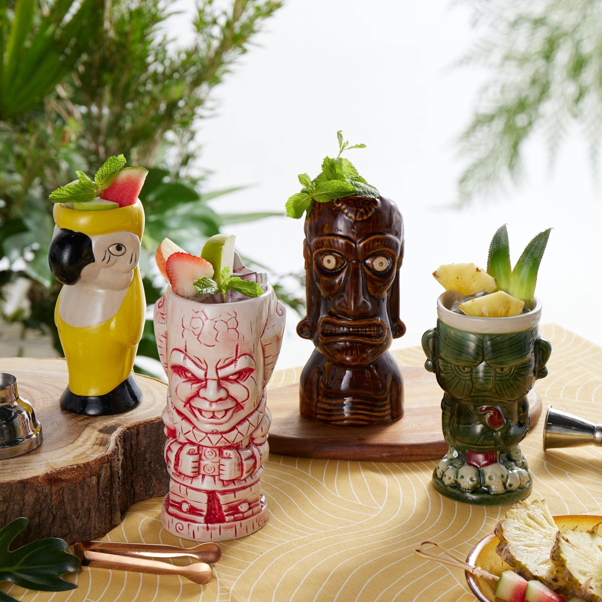 Ceramic Hawaiian Luau Tiki Mug Set of 4 by Quirks! at Shirley Shoppe