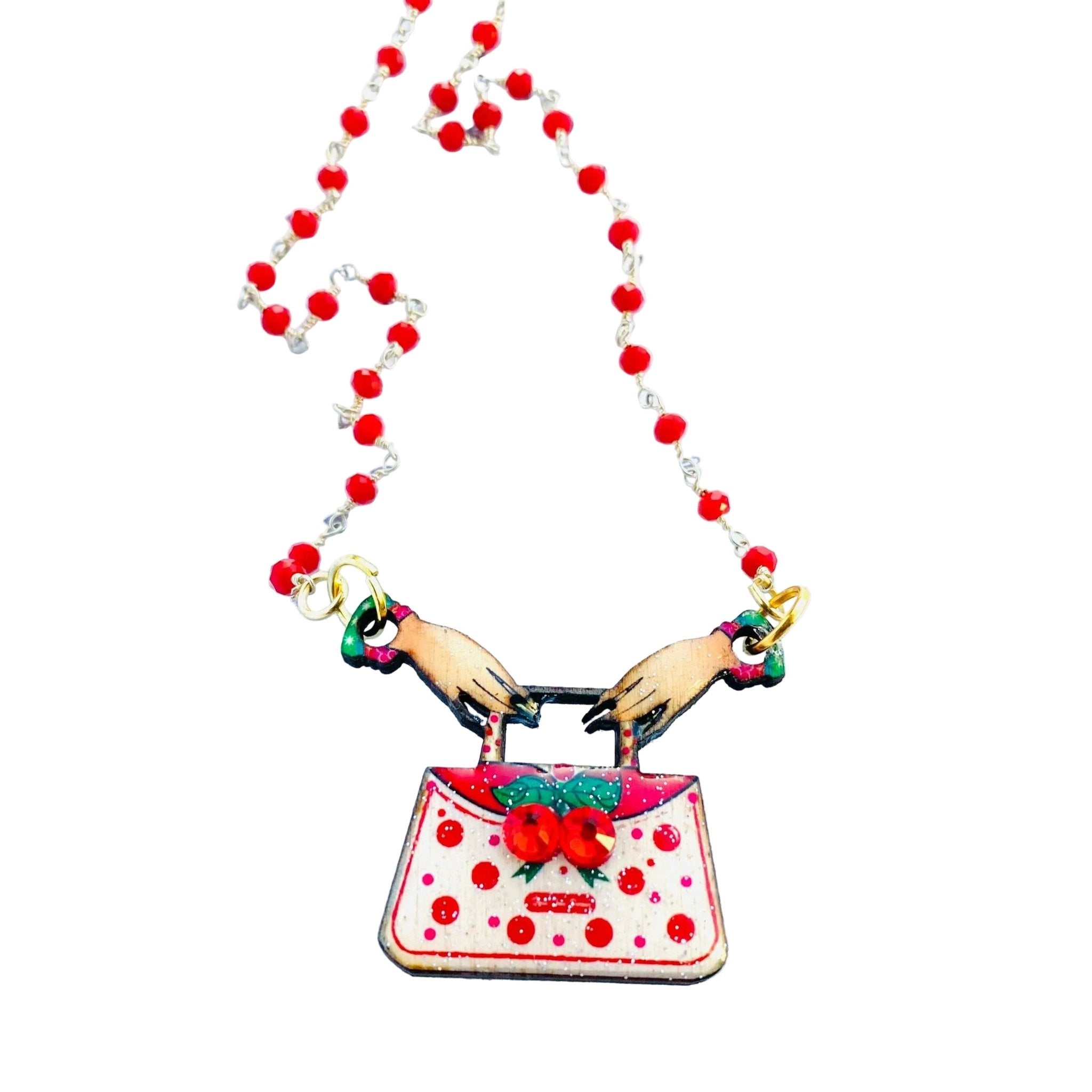 Cherry HANDBAG Retro Beaded Necklace by Rosie Rose Parker by Quirks! at Shirley Shoppe
