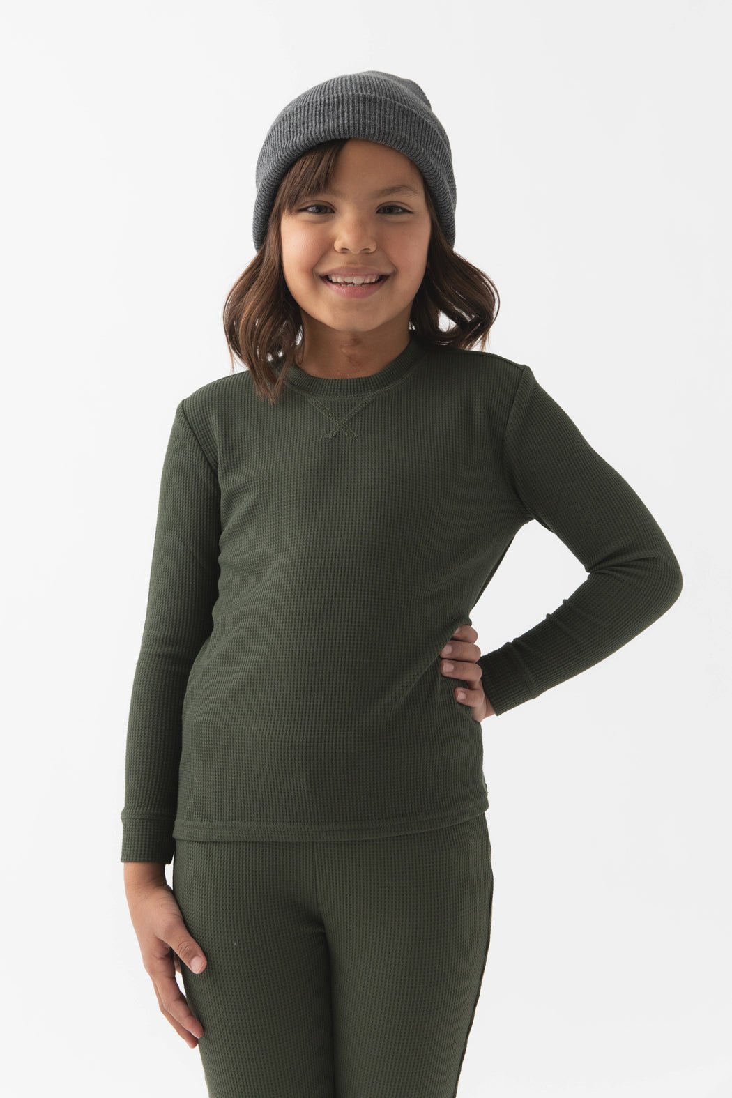 Children's Bamboo Waffle Knit Base Layer Long Sleeve - Last Chance by Cozy Earth at Shirley Shoppe