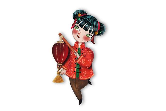 Chinese Girl Lantern Brooch by Laliblue by Quirks! at Shirley Shoppe