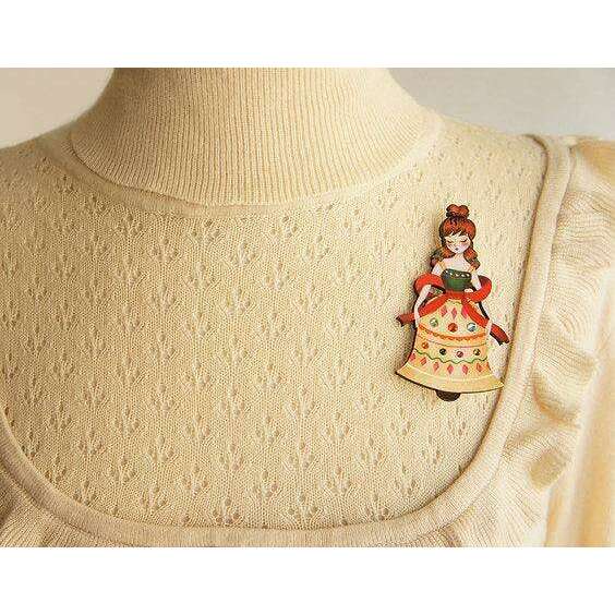 Christmas Bell Girl Brooch by Laliblue