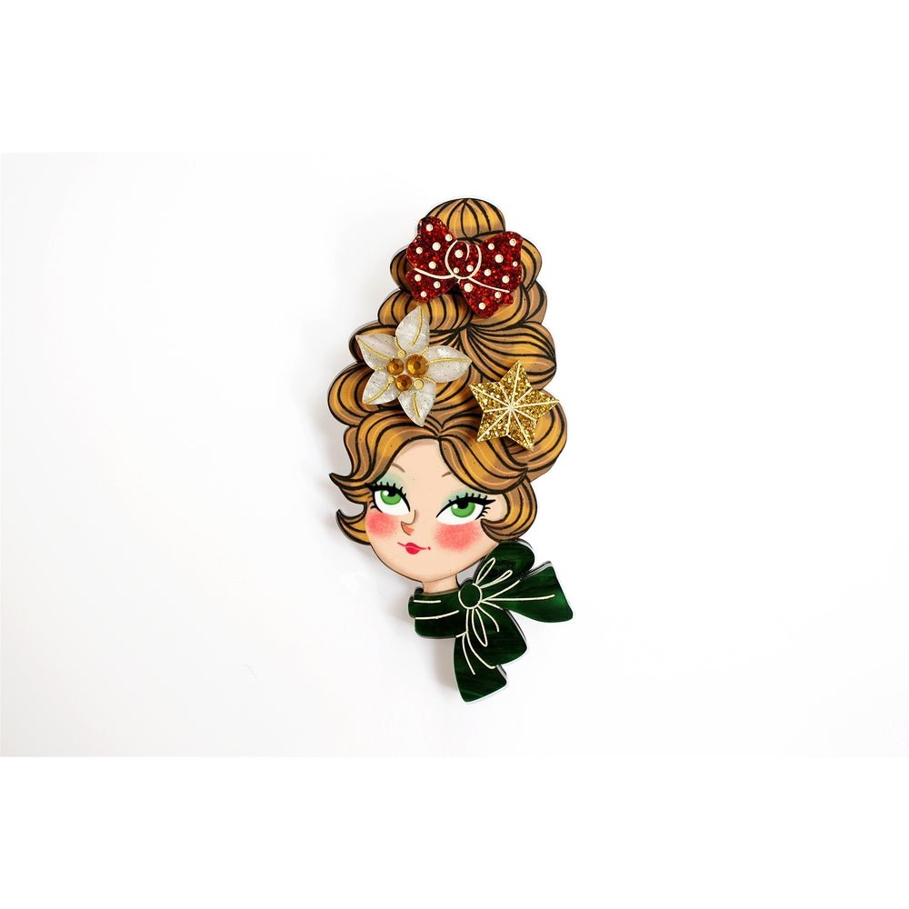 Christmas Blonde Hair Brooch with Earring Set by Laliblue – Retro Kitschy Statement Brooch for Collectors by Quirks! at Shirley Shoppe
