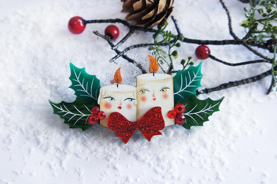 Christmas Candle Couple Brooch by Laliblue by Quirks! at Shirley Shoppe
