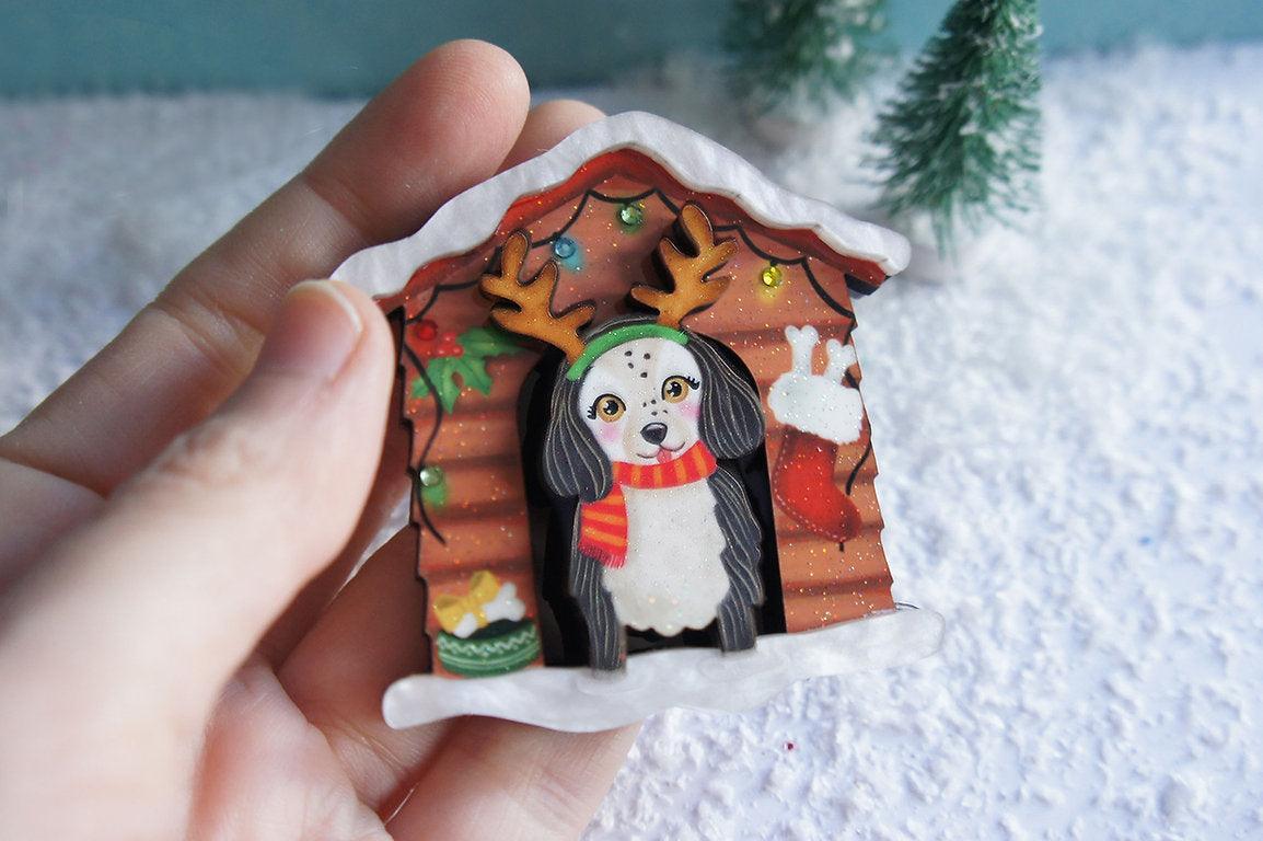Christmas Dog House Brooch by Laliblue by Quirks! at Shirley Shoppe