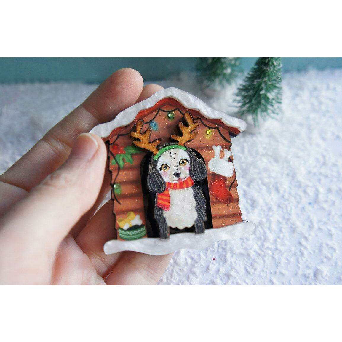 Christmas Dog House Brooch by Laliblue