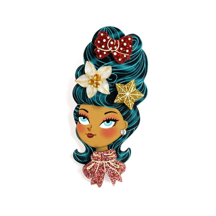 Christmas - Themed Brunette Hair Brooch with Earring Set by Laliblue – Retro Kitschy Statement Brooch for Collectors by Quirks! at Shirley Shoppe