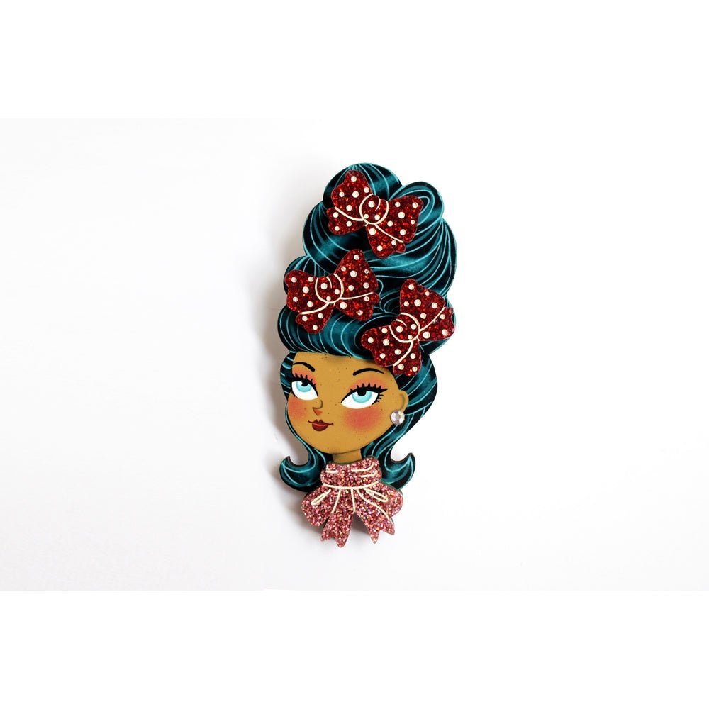 Christmas - Themed Brunette Hair Brooch with Earring Set by Laliblue – Retro Kitschy Statement Brooch for Collectors by Quirks! at Shirley Shoppe