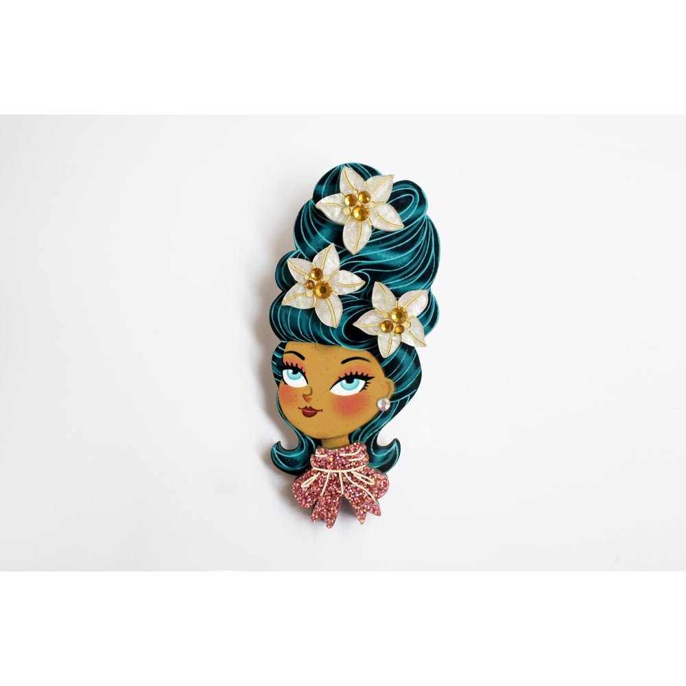 Christmas - Themed Brunette Hair Brooch with Earring Set by Laliblue – Retro Kitschy Statement Brooch for Collectors by Quirks! at Shirley Shoppe