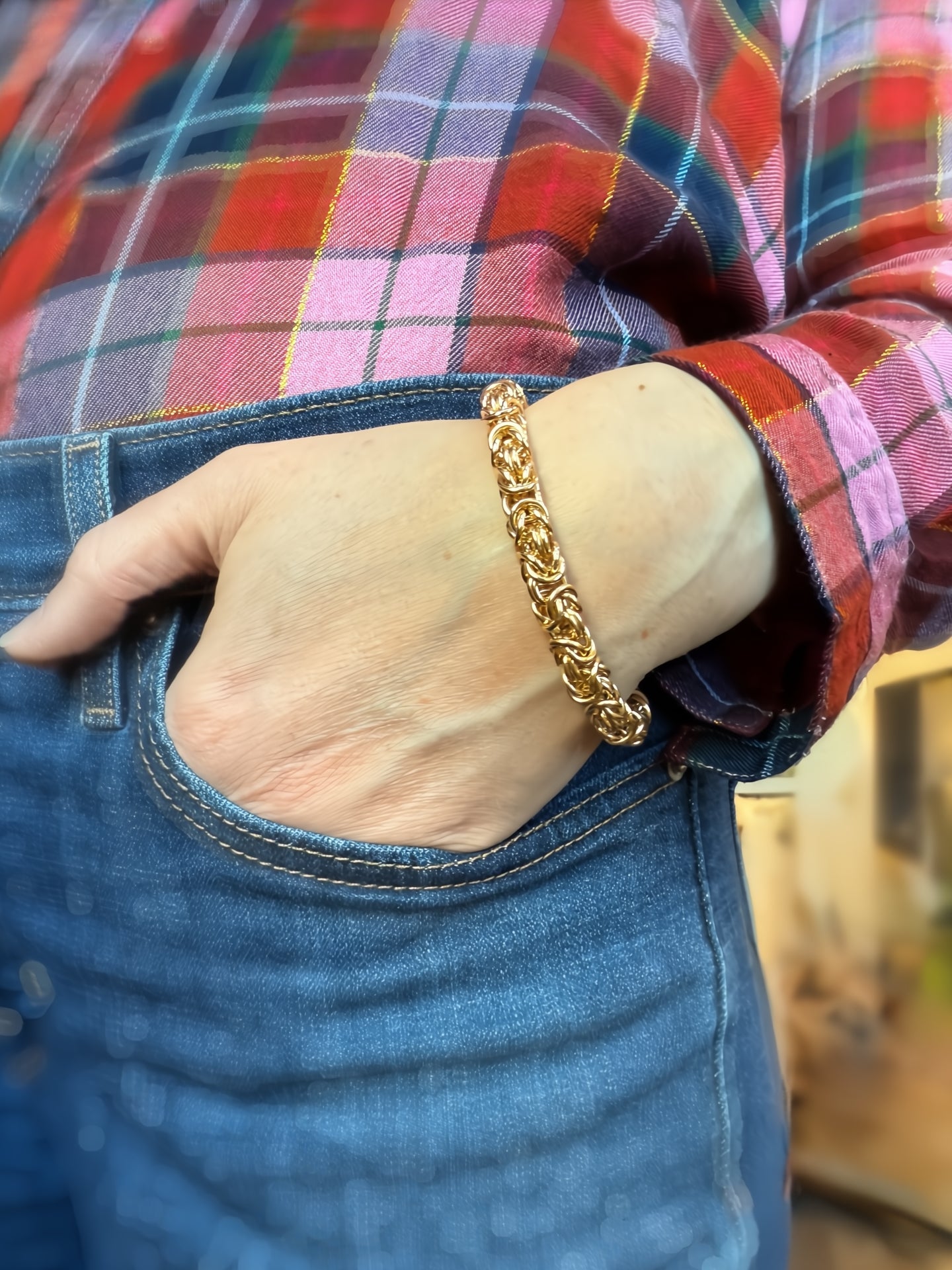 Chunky Byzantine Chainmaille Bracelet in 14K Gold Fill by Alison Morse at Shirley Shoppe