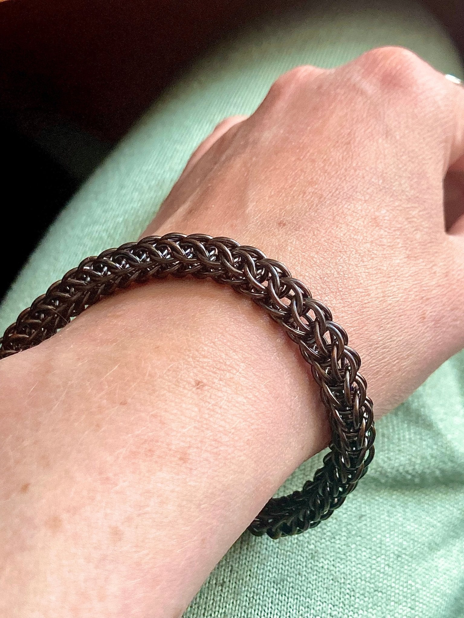Chunky Foxtail Chainmaille Bracelet in Oxidized Copper by Alison Morse at Shirley Shoppe