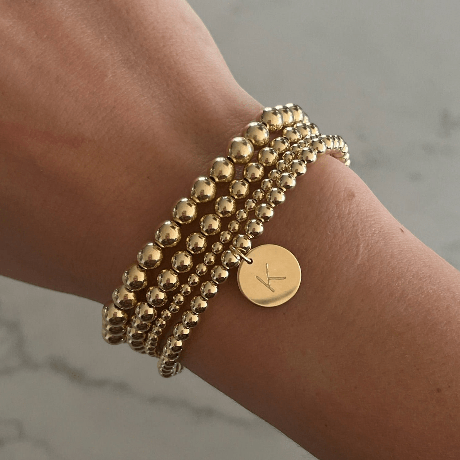 classic initial juno bracelet four stack (3+4+4+5mm) by Cuffed by Nano LLC at Shirley Shoppe
