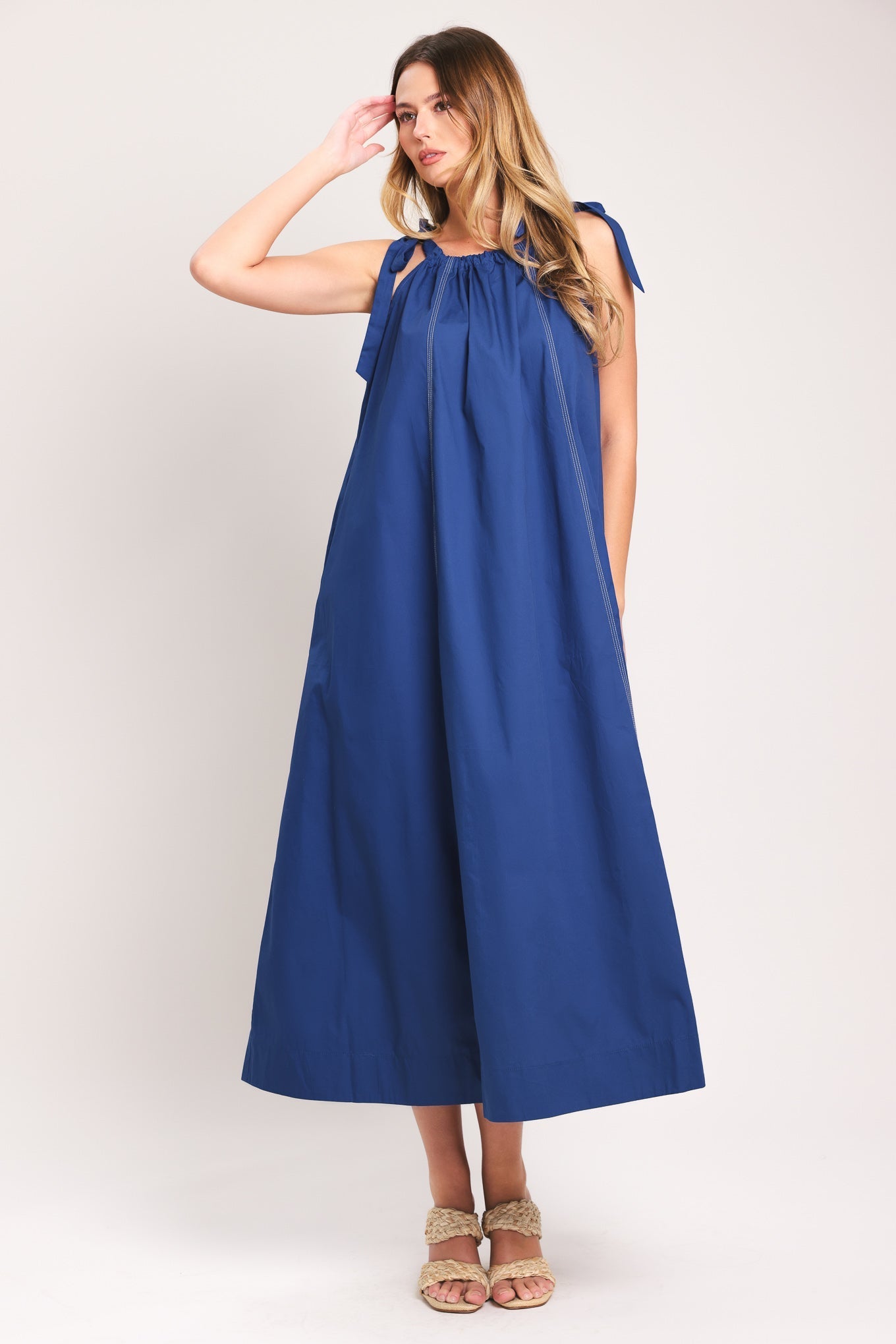COASTAL EASE WOVEN MIDI DRESS by Flying Tomato at Shirley Shoppe