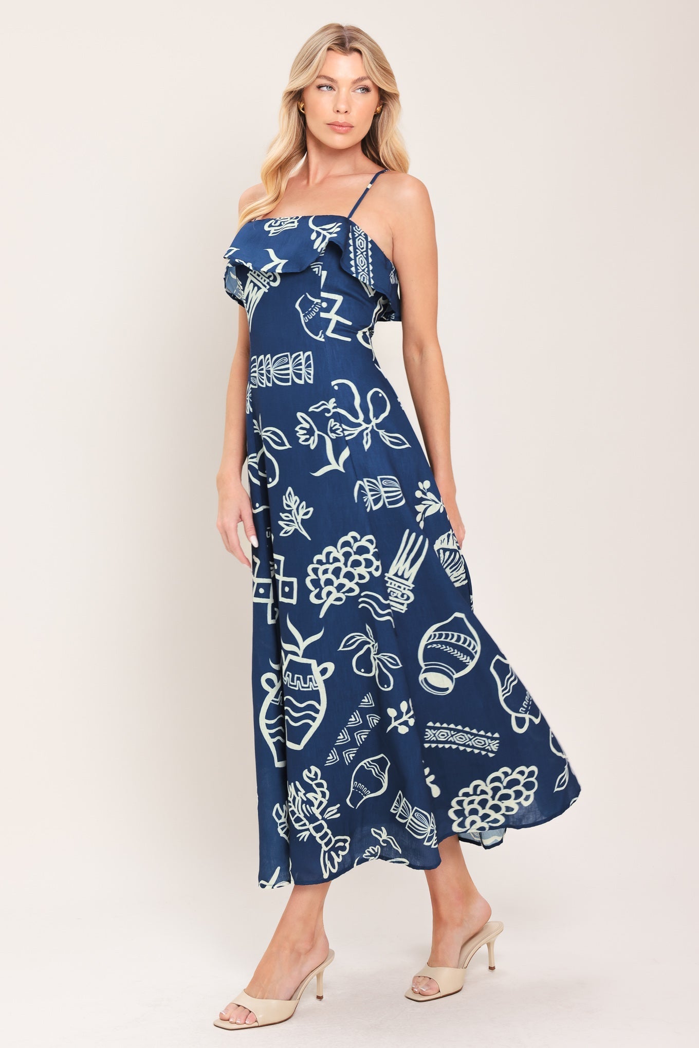 COASTAL SKETCH WOVEN MIDI DRESS by Flying Tomato at Shirley Shoppe