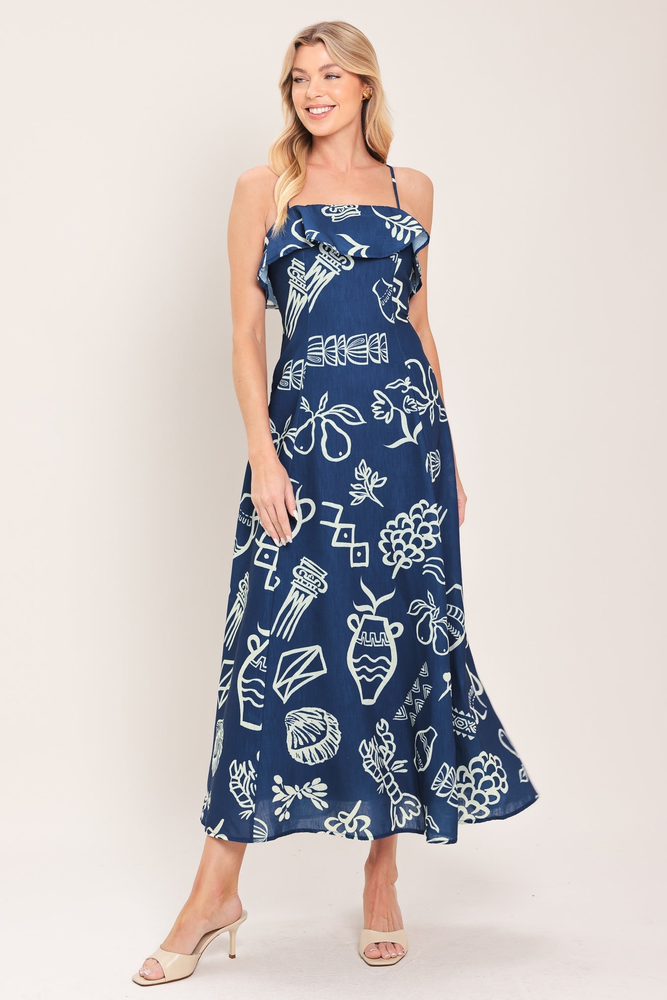 COASTAL SKETCH WOVEN MIDI DRESS by Flying Tomato at Shirley Shoppe
