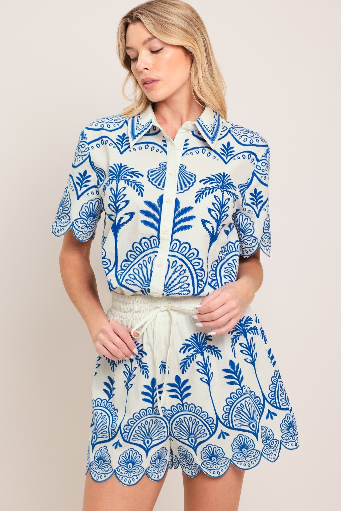 COASTLINE PALM WOVEN SHORTS by Flying Tomato at Shirley Shoppe
