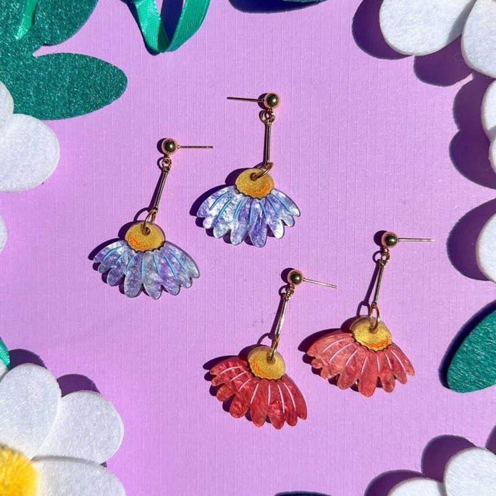 Coneflower Bloom Acrylic Earrings by Quirks! at Shirley Shoppe