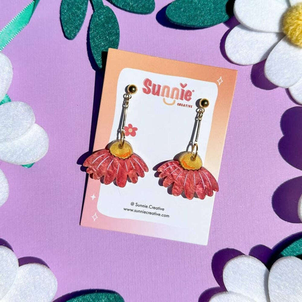 Coneflower Bloom Acrylic Earrings