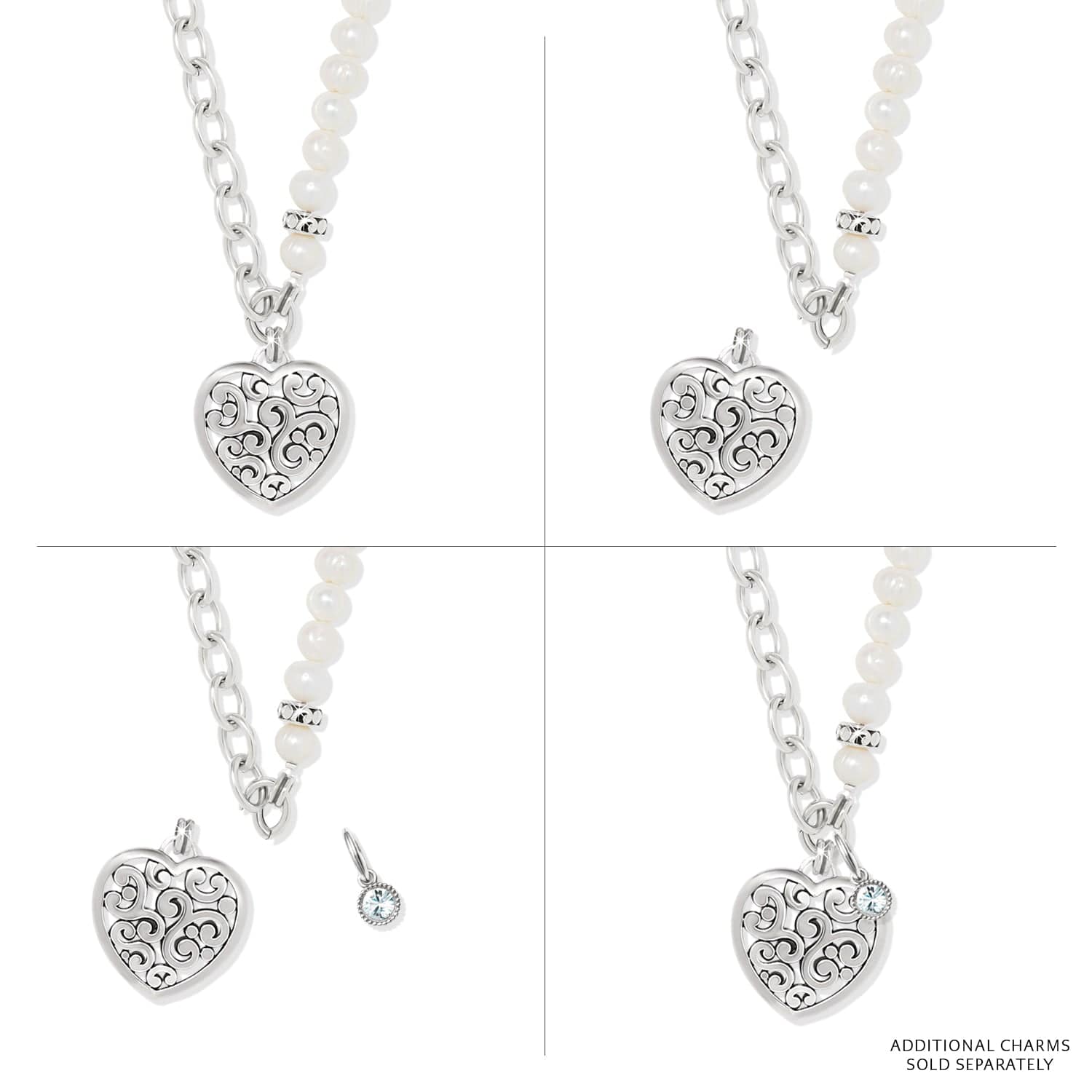 Contempo Heart Pearl Charm Necklace