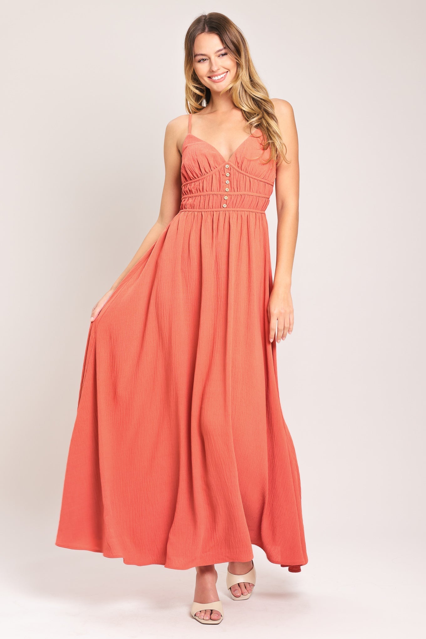 CORAL BLOSSOM WOVEN MAXI DRESS by Flying Tomato at Shirley Shoppe