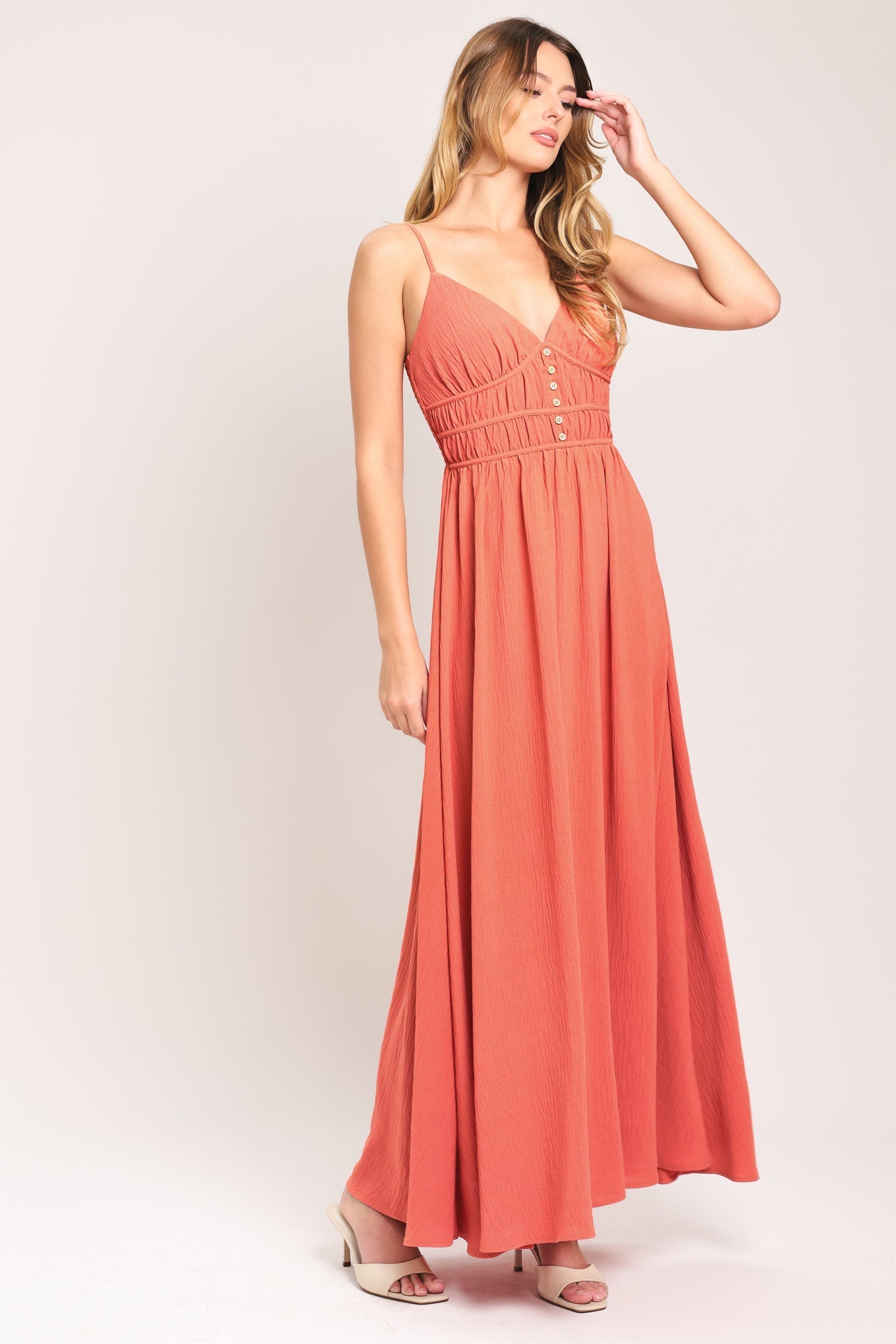CORAL BLOSSOM WOVEN MAXI DRESS by Flying Tomato at Shirley Shoppe