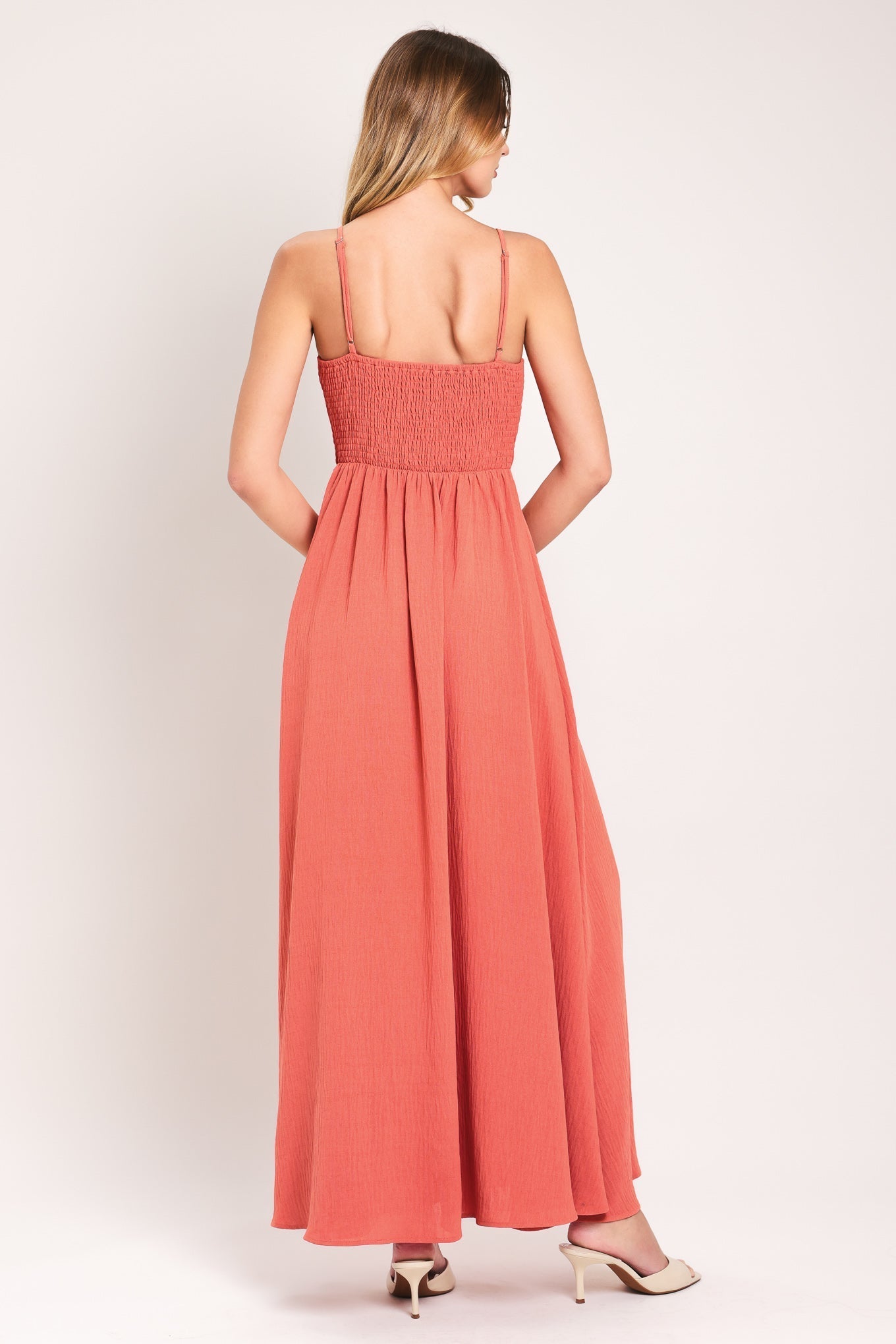 CORAL BLOSSOM WOVEN MAXI DRESS by Flying Tomato at Shirley Shoppe